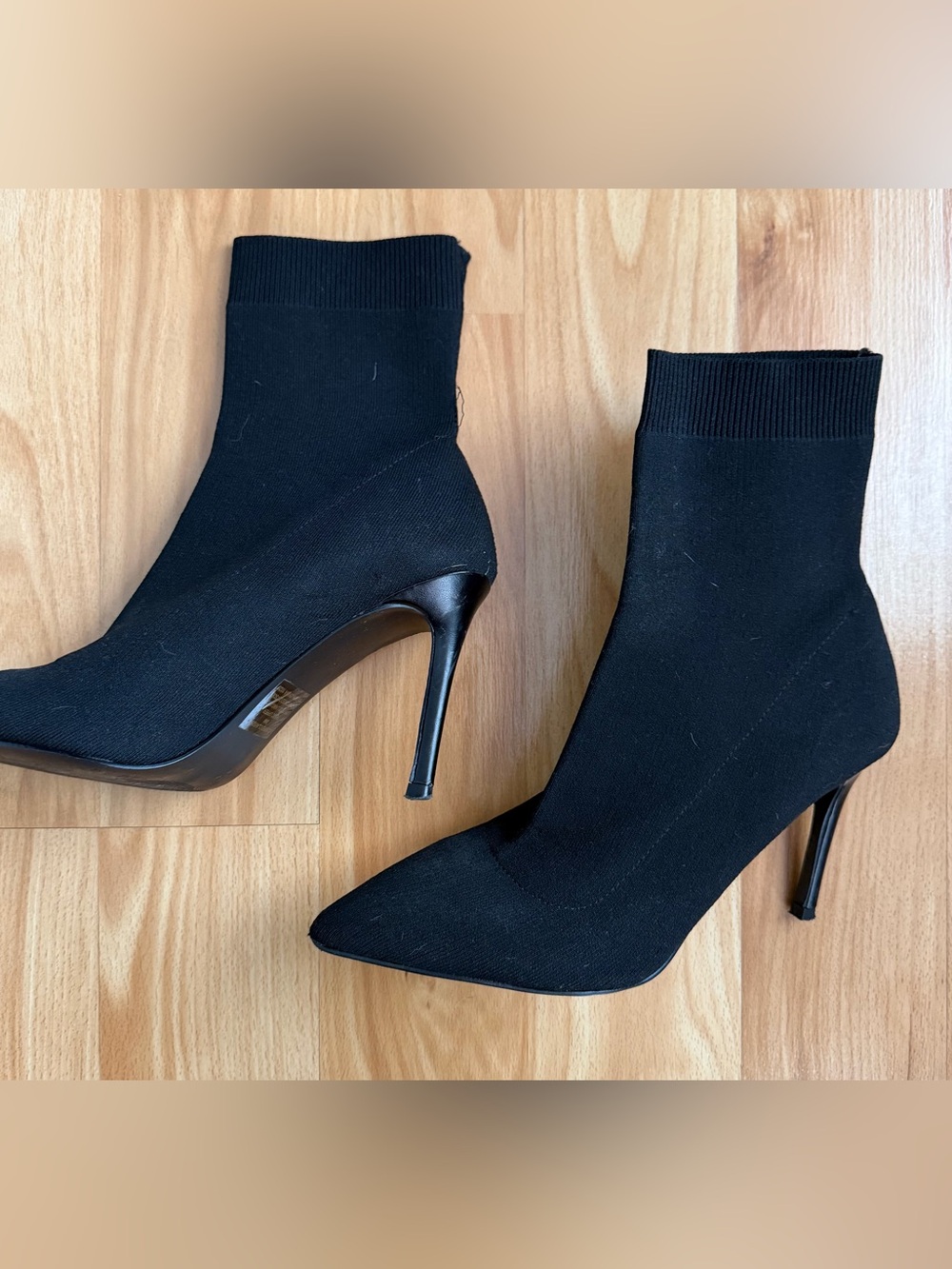 Steve Madden Black Pointed Toe Sock Booties with Stiletto Heel - Picture 2 of 3